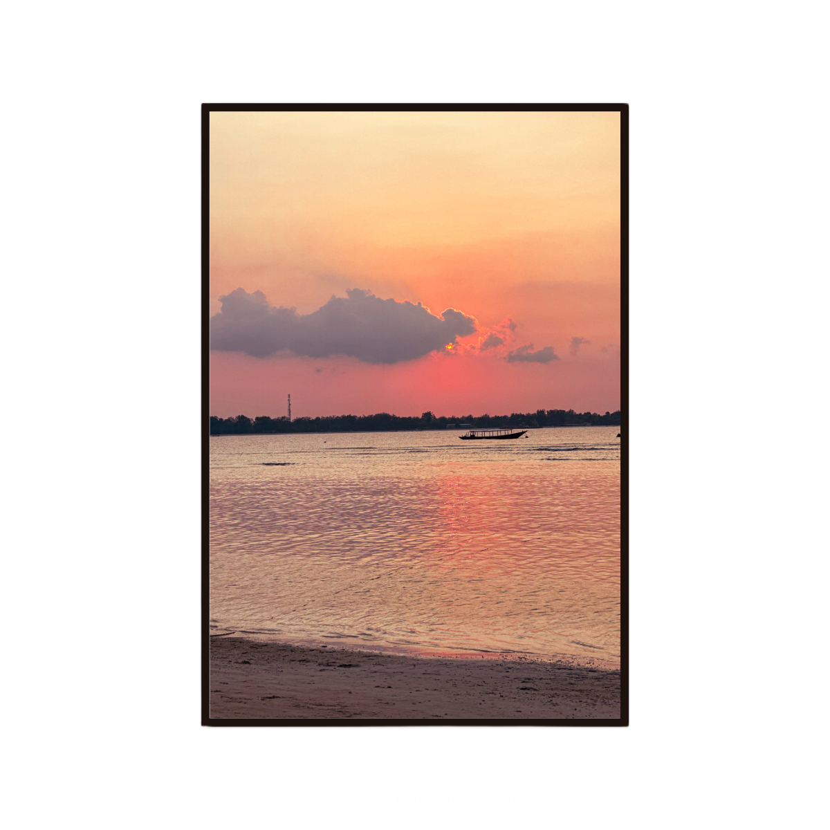 Sunset over a body of water with a boat.