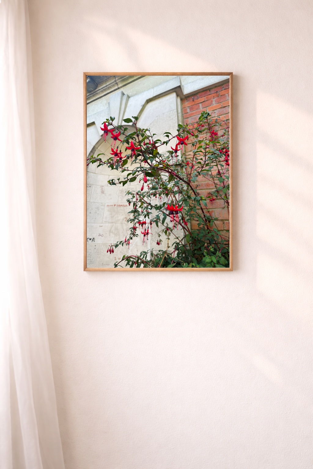 Floral wall art featuring vibrant fuchsia flowers in bloom.