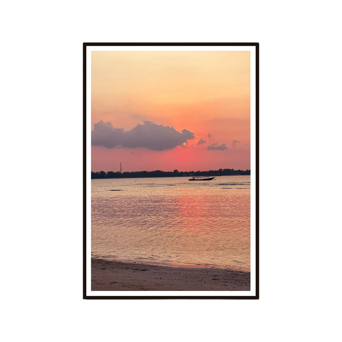 Sunset wall art featuring soft pink skies and calm waters in Gili Air, Indonesia.