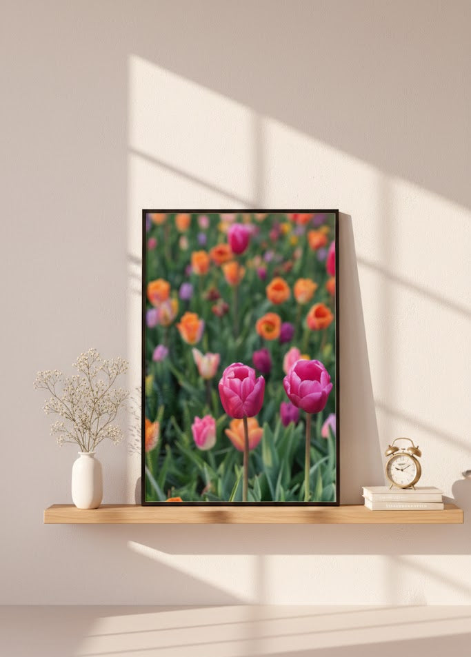 Floral wall art featuring colourful tulips inspired by Amsterdam and the Netherlands.