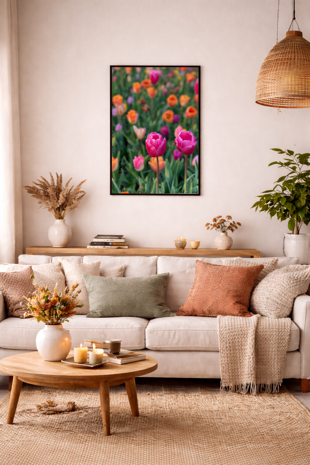 Floral wall art featuring colourful tulips inspired by Amsterdam and the Netherlands.
